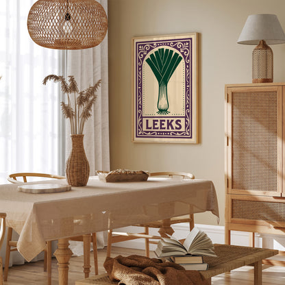 Leeks Veggie Art Print  - Purple Rococo Wall Art Print