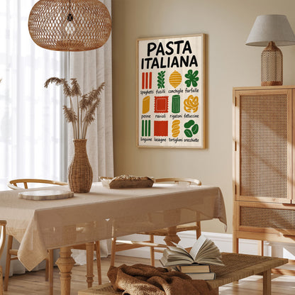 Types of Pasta Shapes Poster - Kitchen Wall Art Print