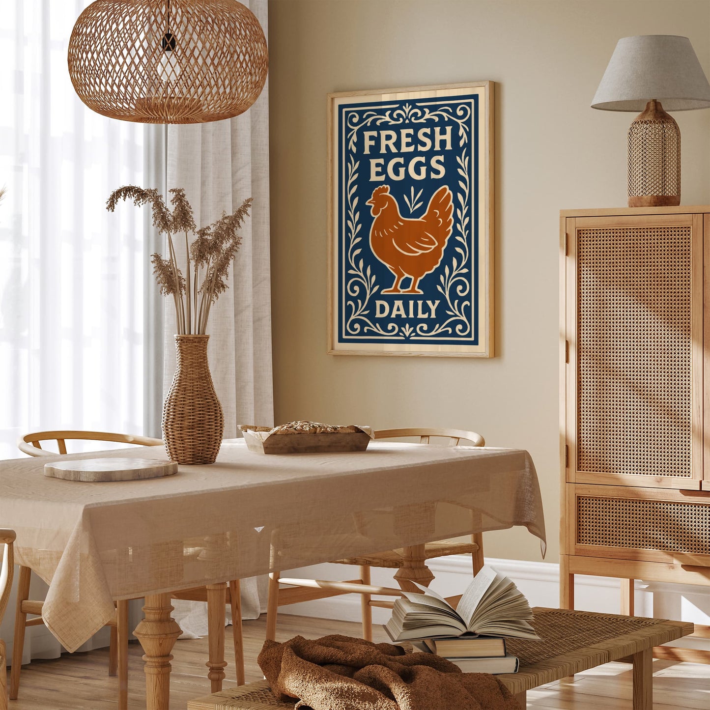 Fresh Eggs Daily Poster - Retro Kitchen Wall Art Print