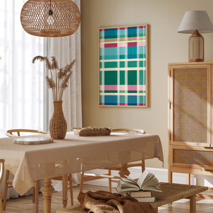 Farmhouse Style Abstract Checkered Art Print - Colorful Wall Decor