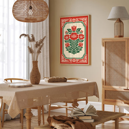Red Rococo Floral Wall Art Print