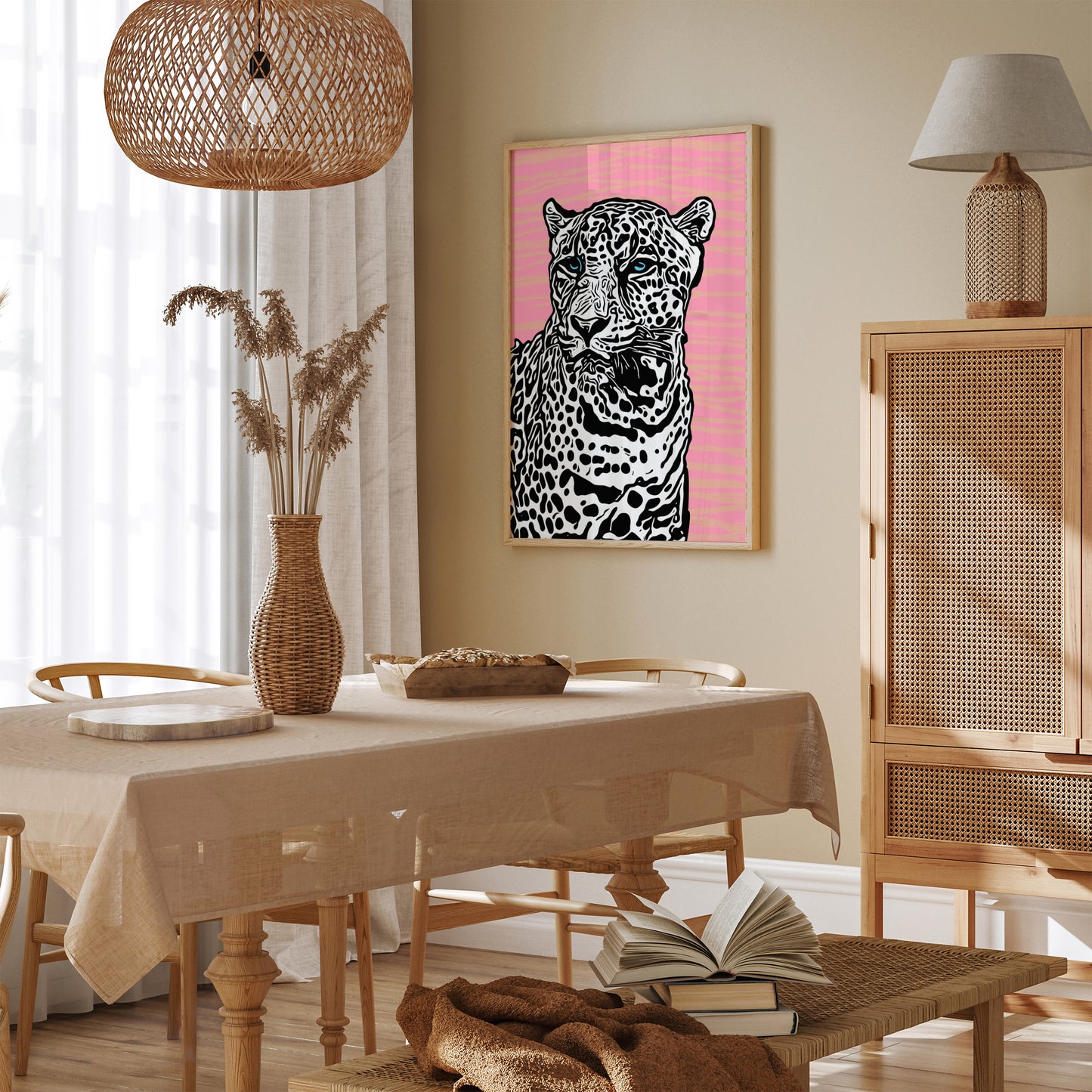 Bold Chic White Panther Cat Art Print