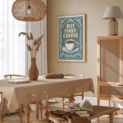 But First Coffee Poster - Quote Rococo Style Kitchen Wall Art Decor