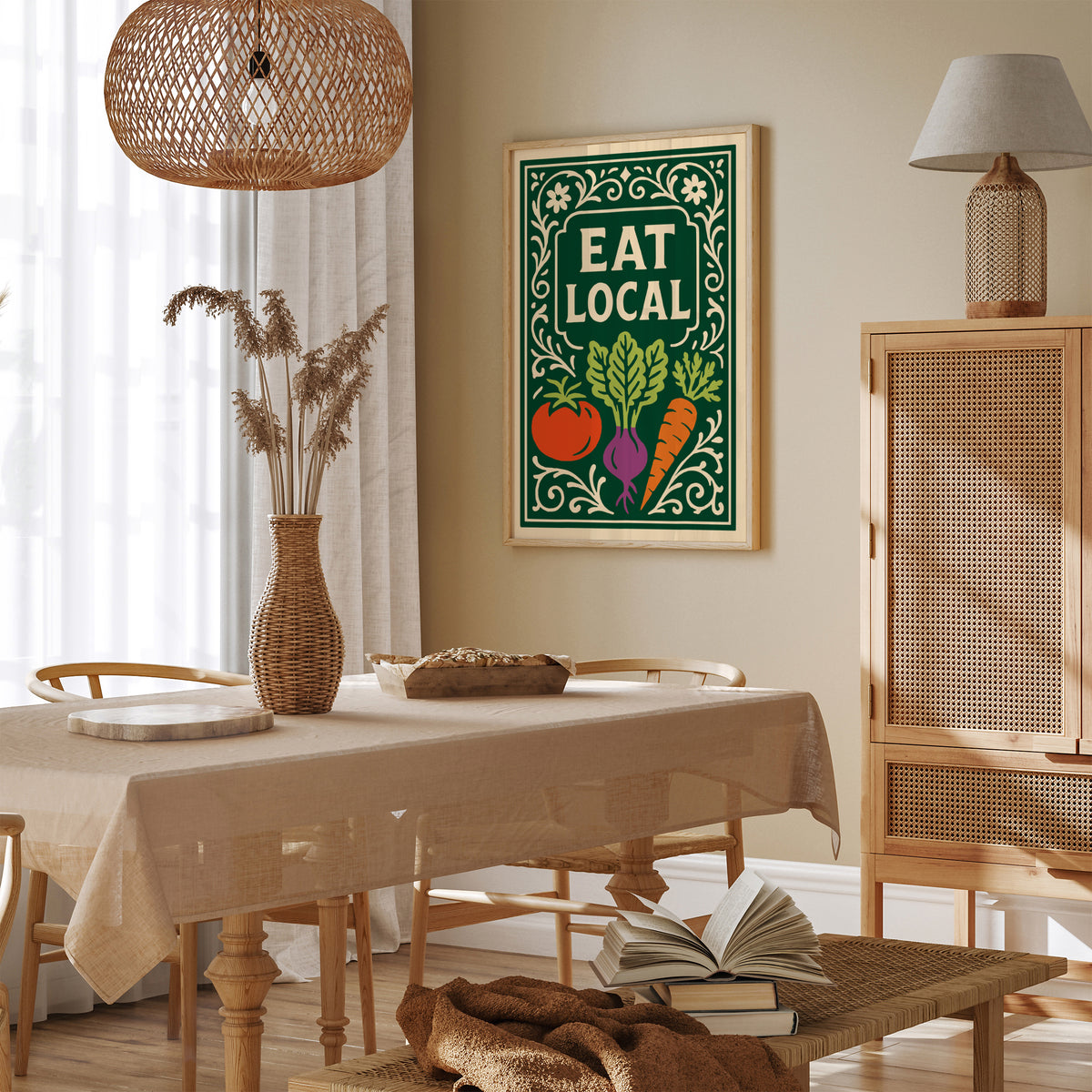 Eat Local Green Rococo Art Poster