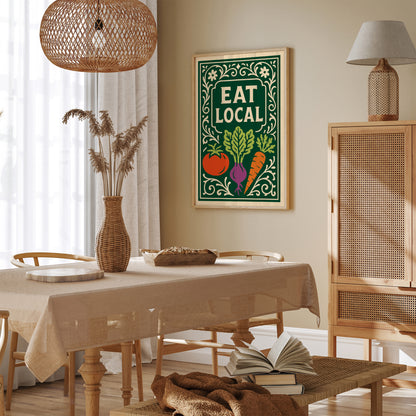 Eat Local Green Rococo Art Poster