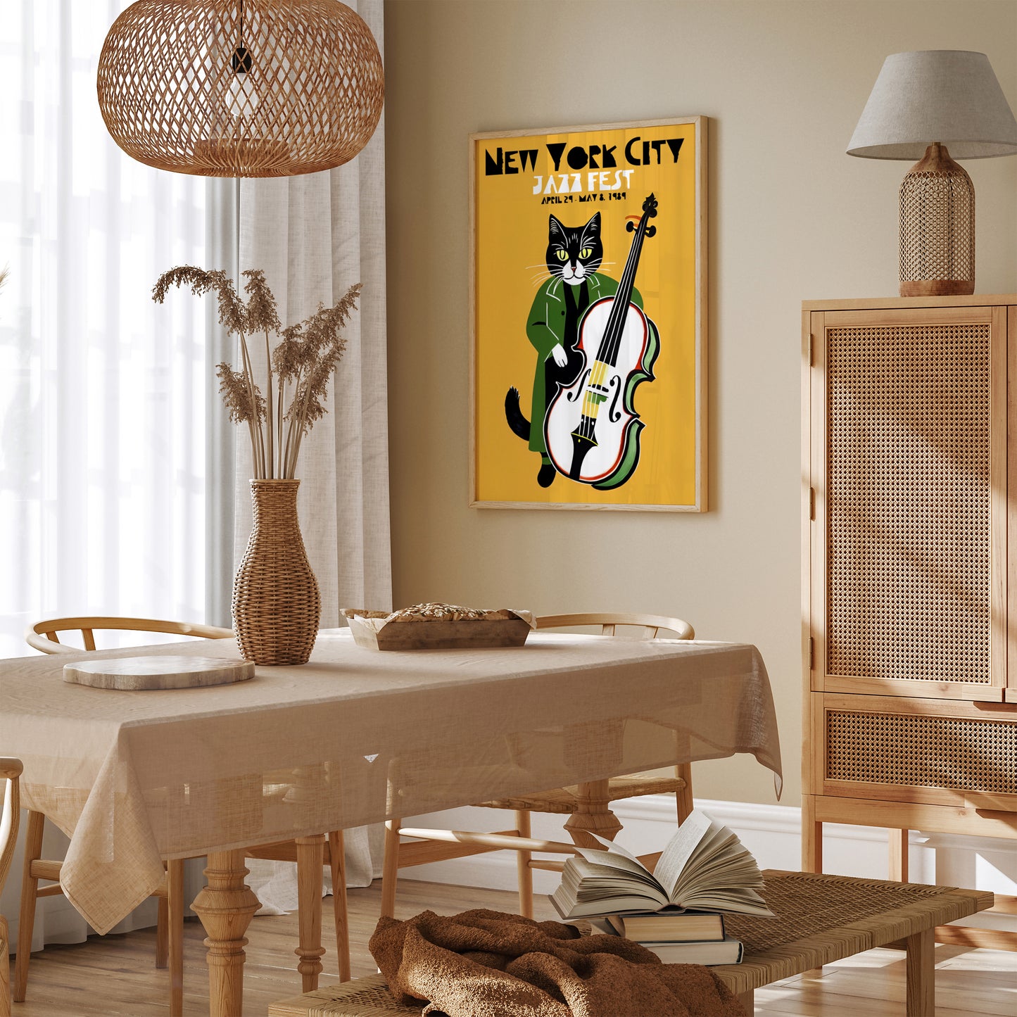 Yellow Jazz Cat Poster - NYC Fest Retro Poster