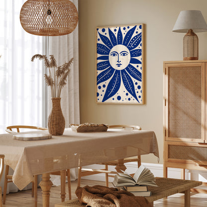 Rustic Blue Smiling Sun Wall Art