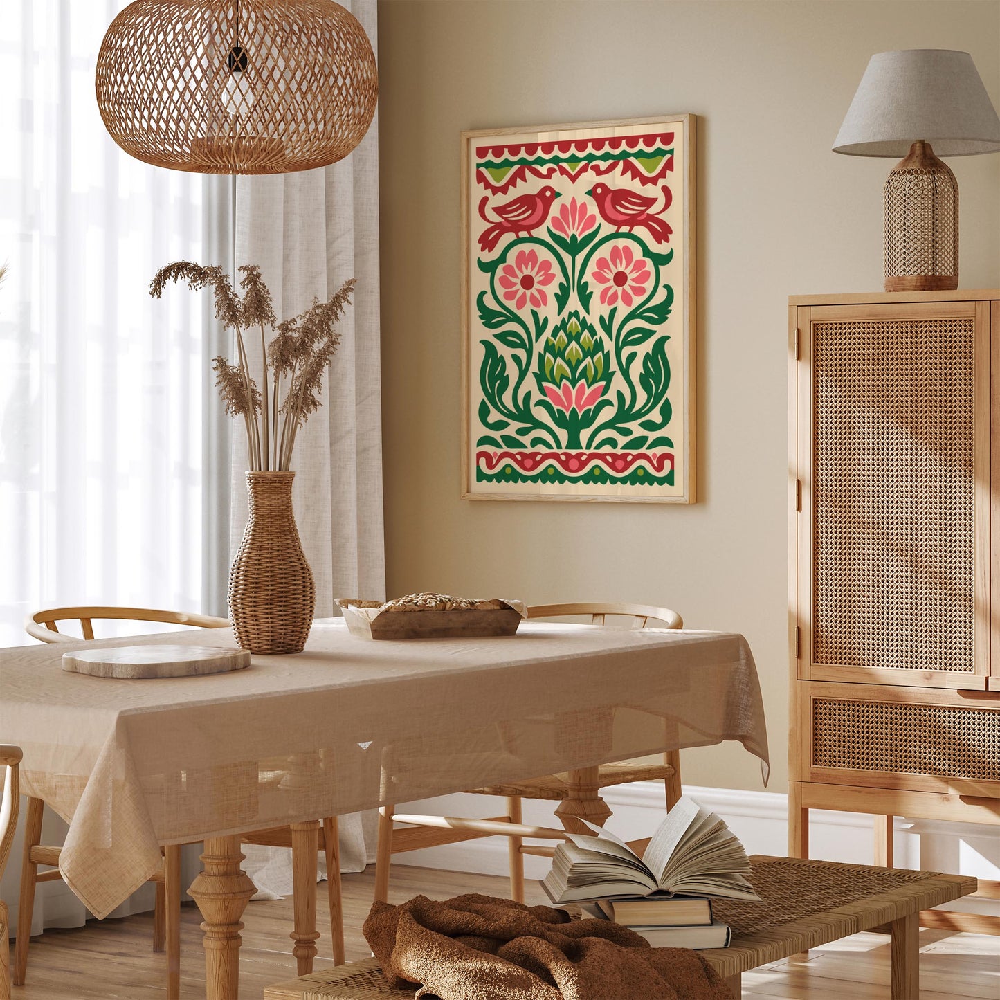 Talavera Artichoke & Birds Poster – Mexican Folk Art