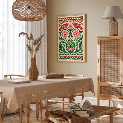 Talavera Artichoke & Birds Poster – Mexican Folk Art