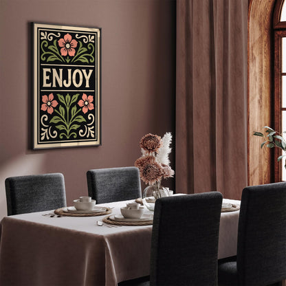 Enjoy Quote Poster, Black Rococo Floral Art Print