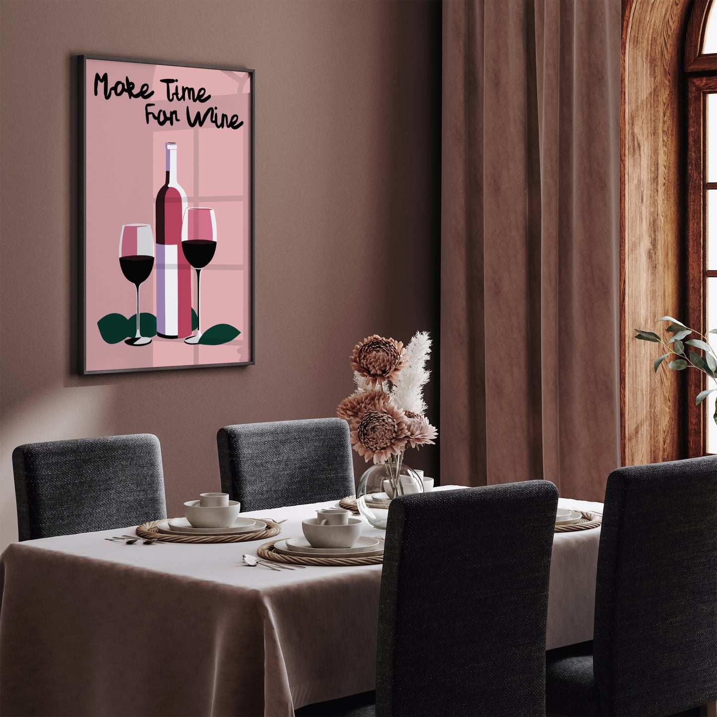 Make Time For Wine Pink Wall Art