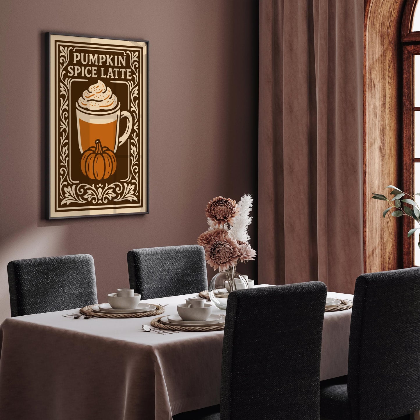 Pumpkin Spice Latte Poster - Brown Kitchen Wall Art Decor
