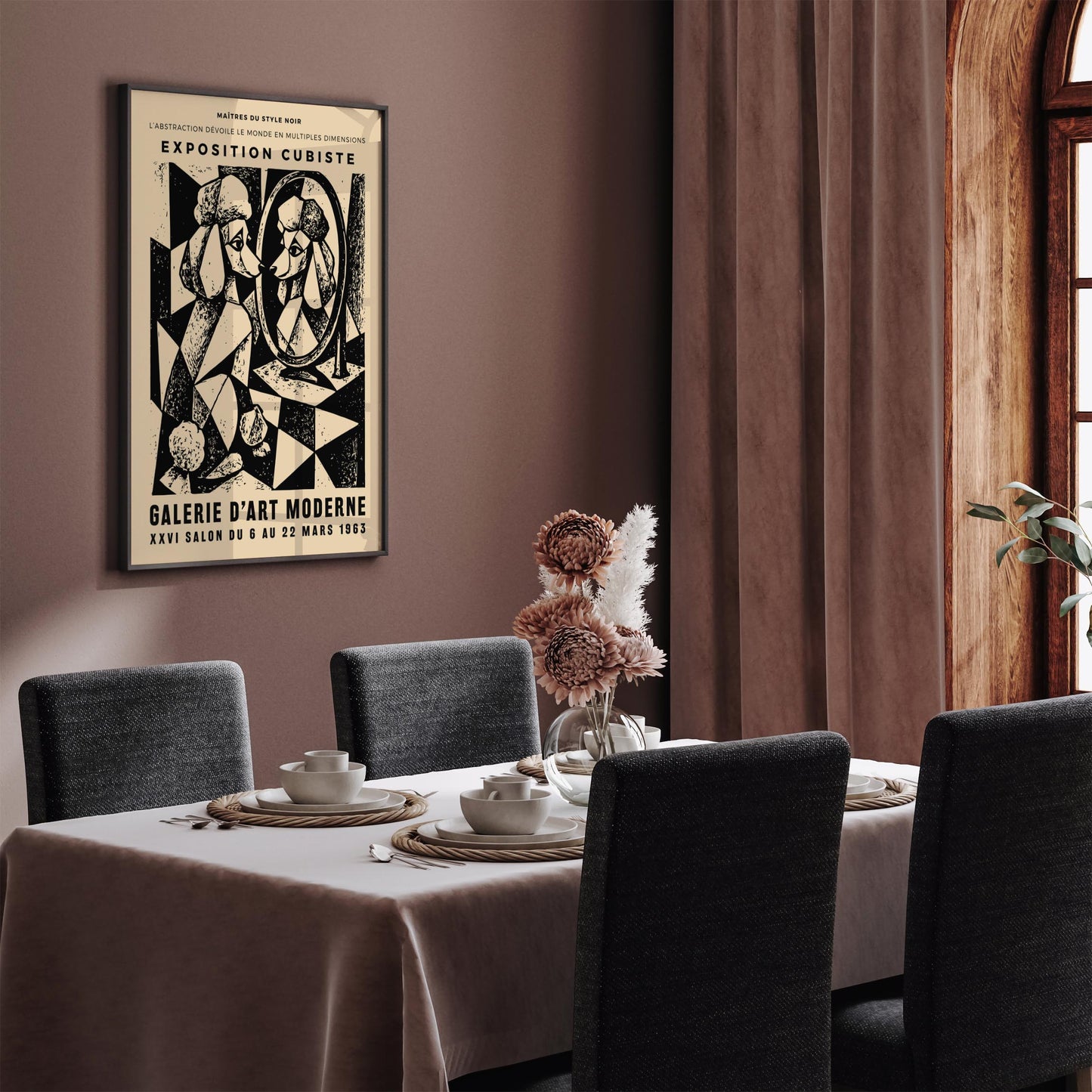 Cubism Exhibition Poster – Vintage Poodle & Mirror Wall Art Print