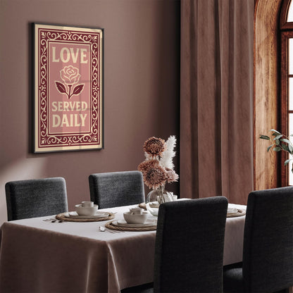 Love Served Daily Poster, Pink Quote Kitchen Print