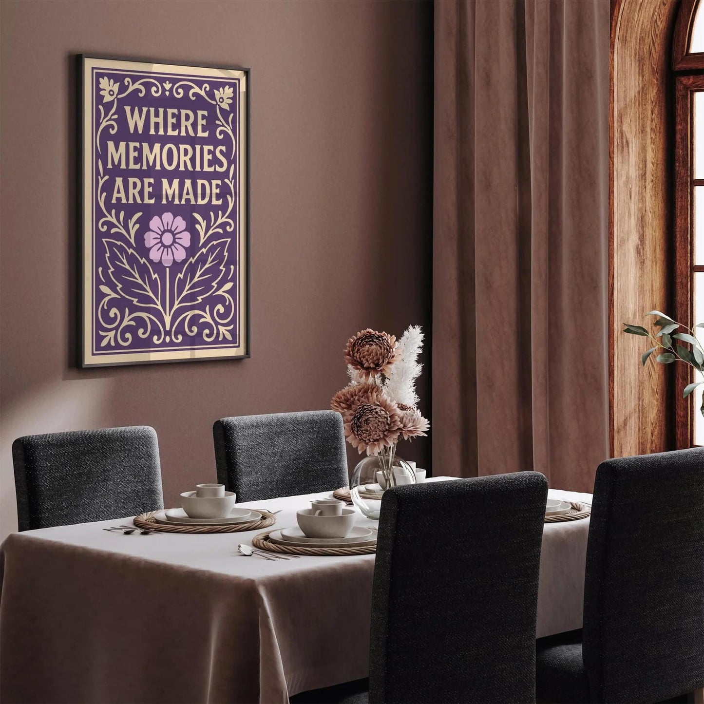 Where Memories Are Made Poster, Purple Floral Victorian Art Print