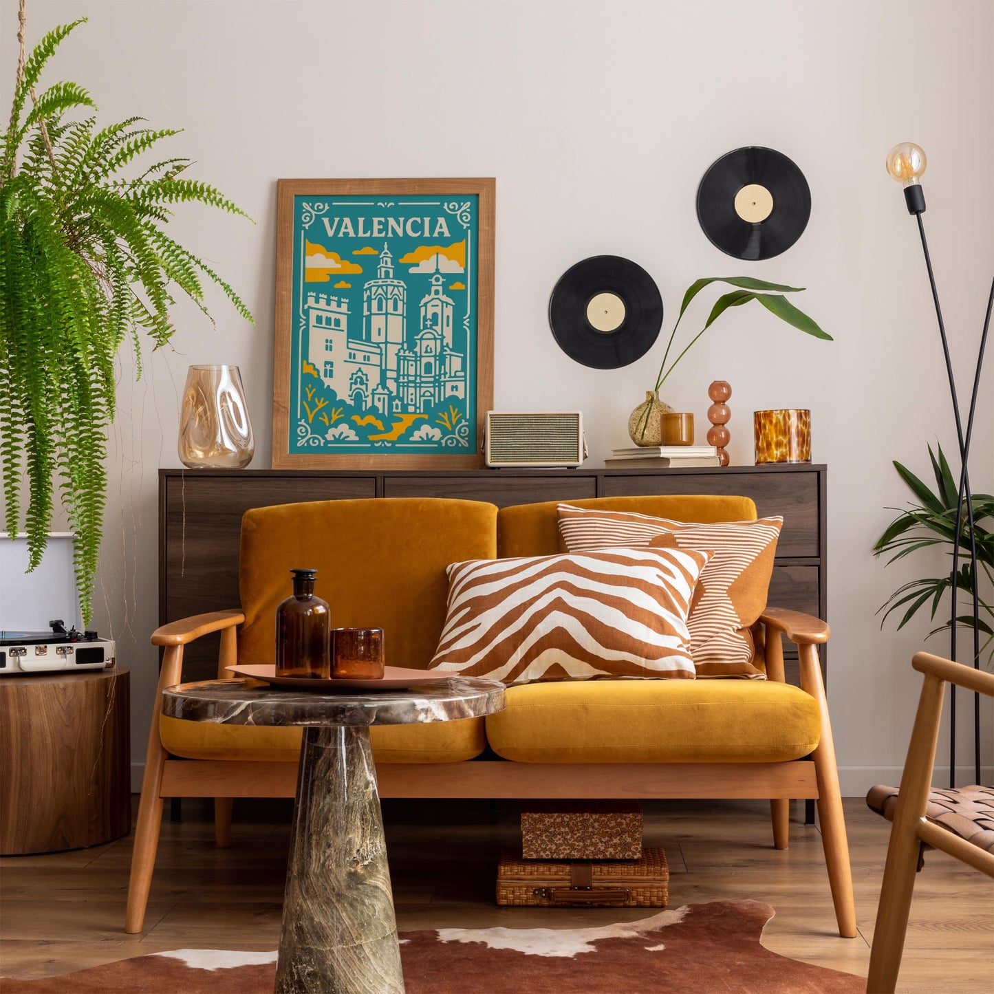 Valencia Spain Poster - Teal Yellow Cathedral Wall Art