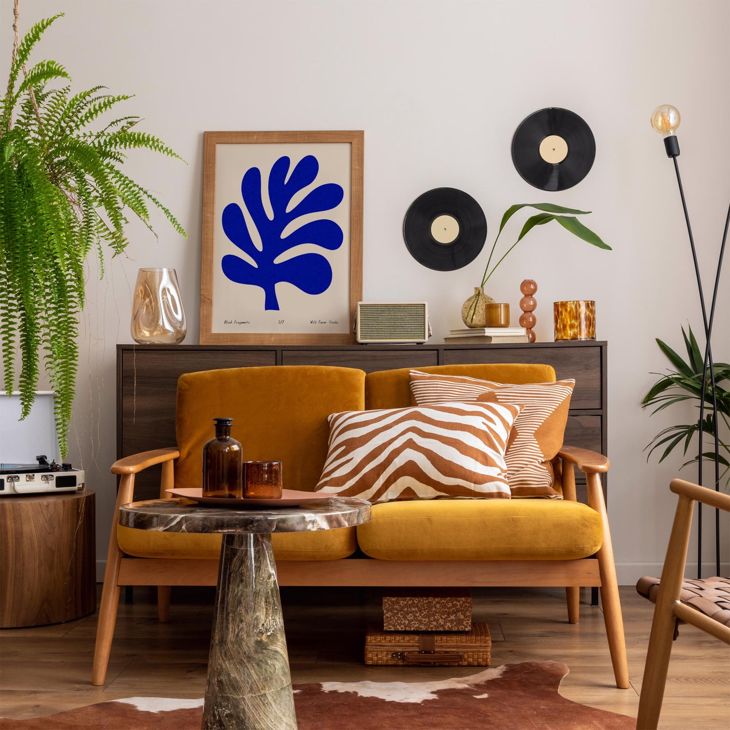 Blue Blush Fragments Poster - Cut Outs Leaf in Matisse Style