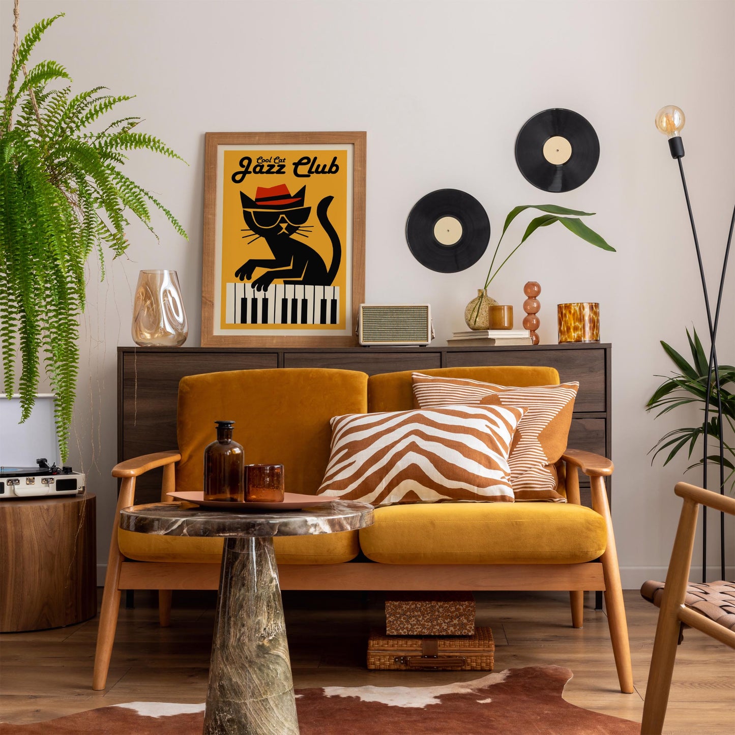 Cool Cat Jazz Club Poster - Yellow Music Wall Art Print