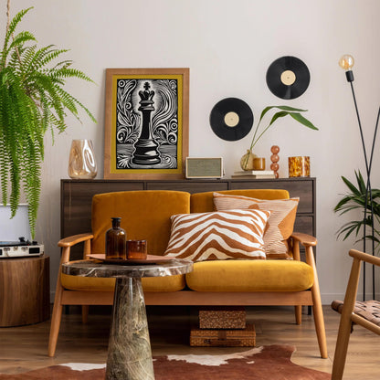 Mustard Yellow Retro Chess Piece Art Print