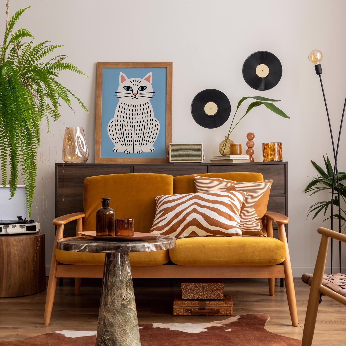 White Cat Poster - Chubby Kitty Wall Art Print