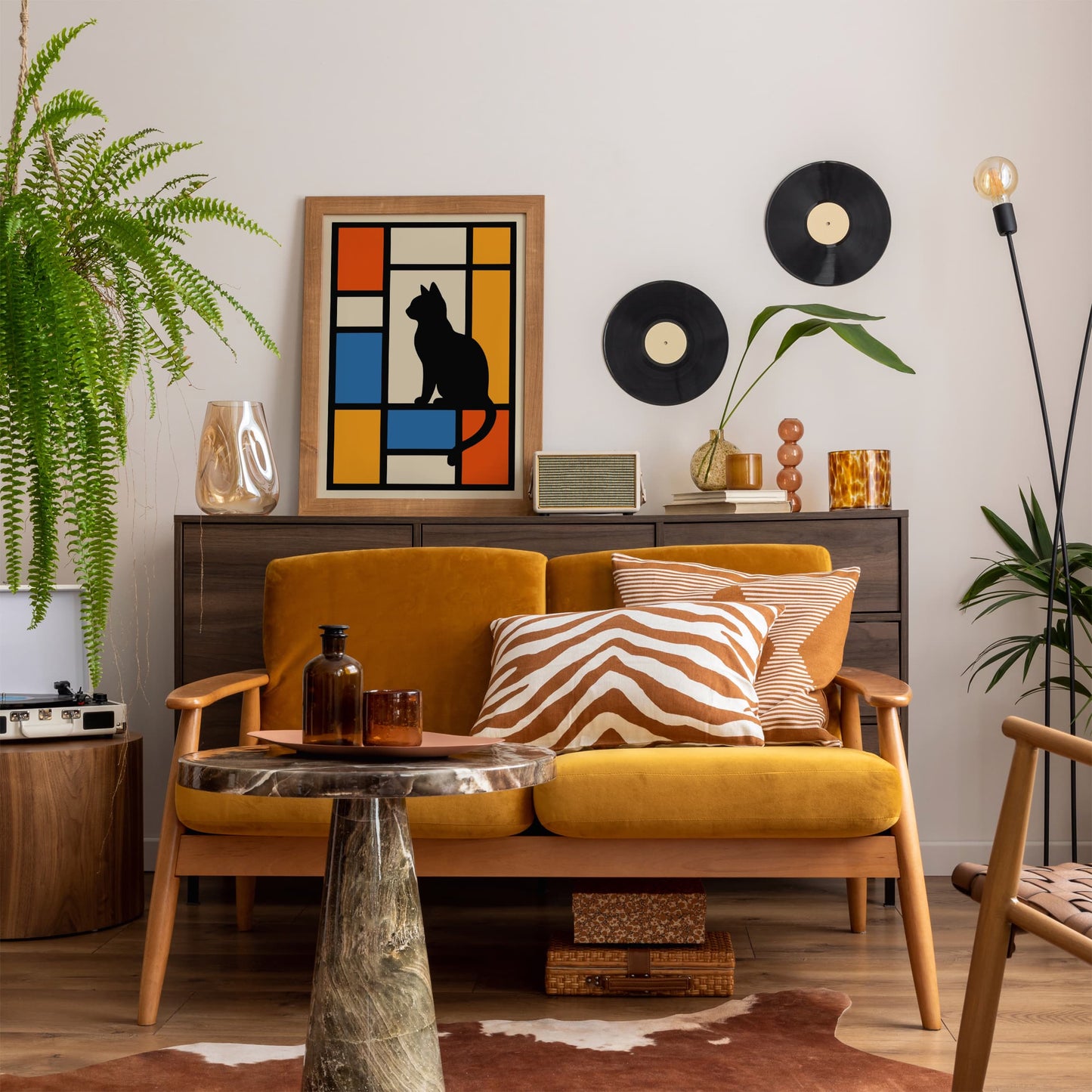 Bauhaus Cat Print Geometric Mondrian Art Print