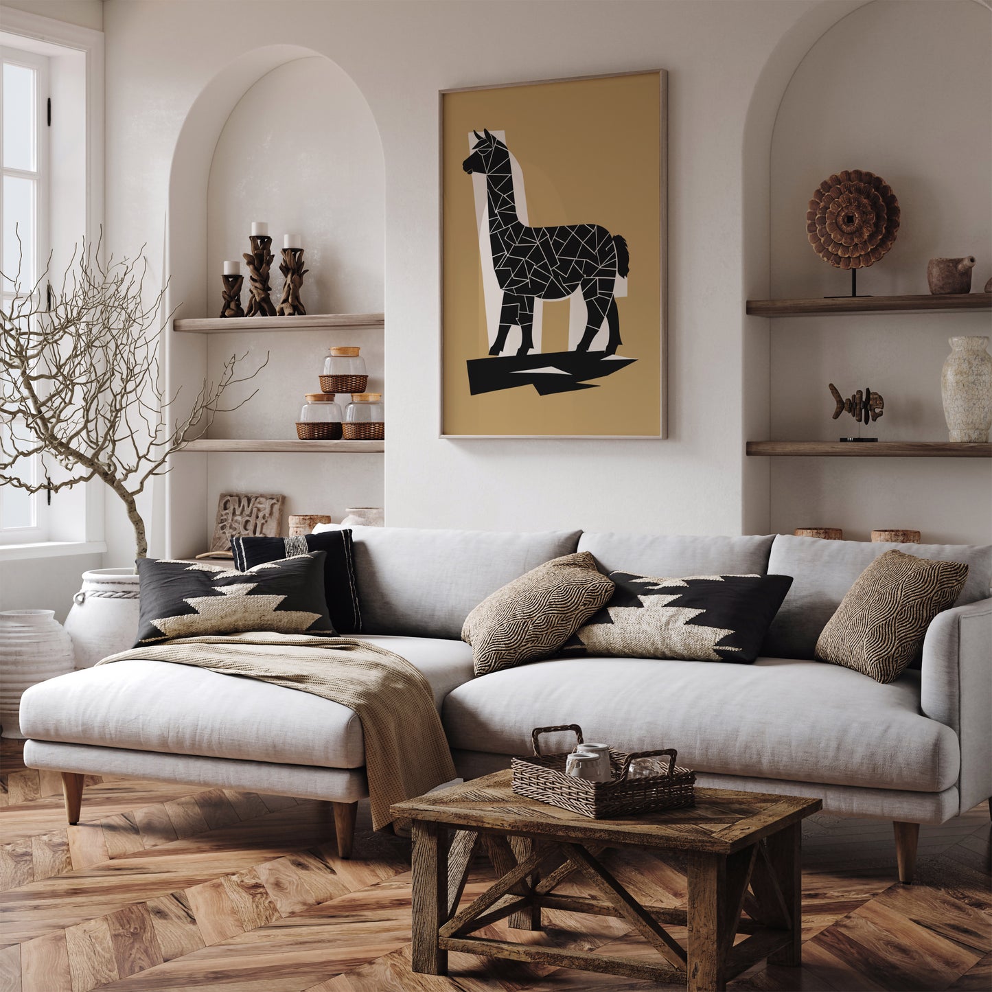 Beige Minimalist LLama Wall Art