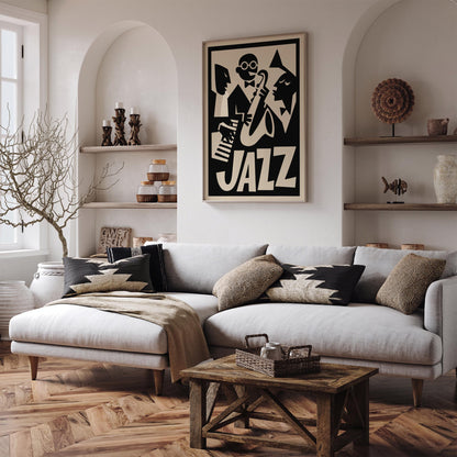 Black Retro Jazz Music Poster - Funny Cubist Music Art Print