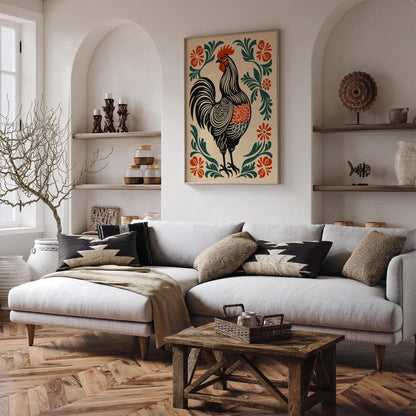 Folk Rooster Kitchen Wall Art – Rustic Farmhouse Decor