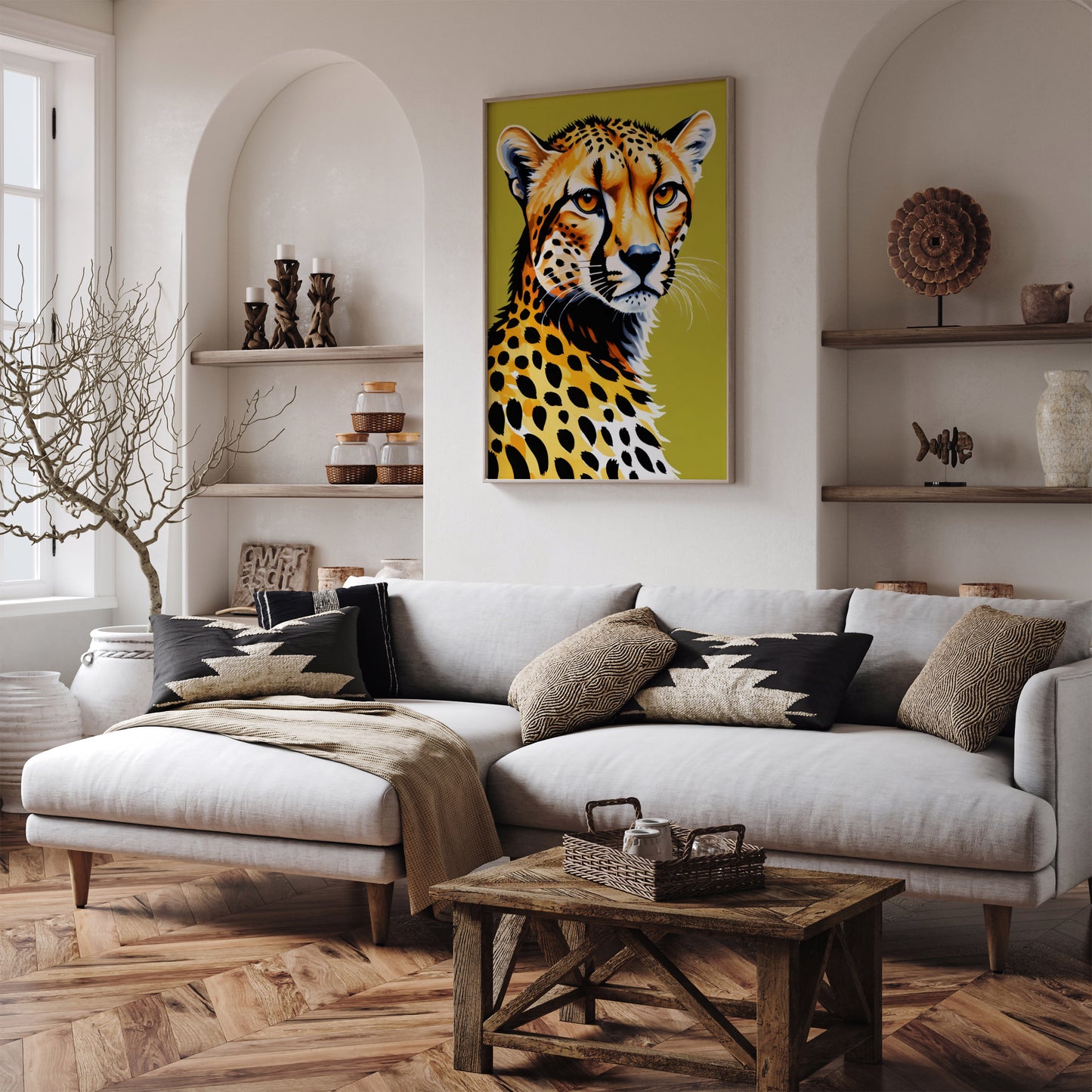 Wild Cheetah Green Background Poster