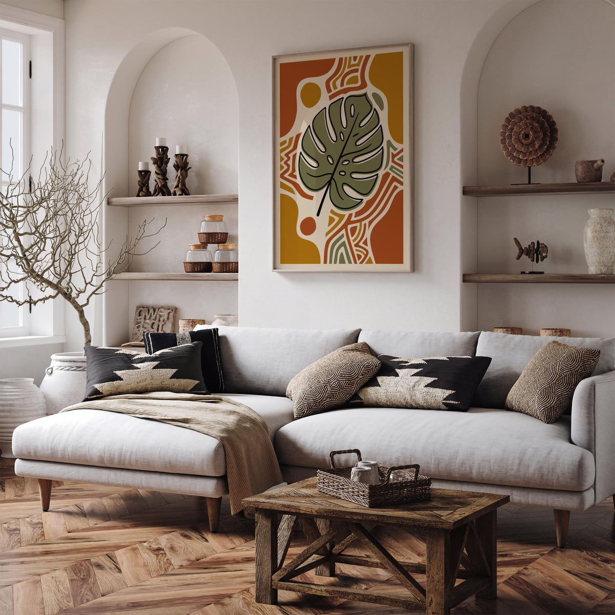 Boho Monstera Leaf Art Poster