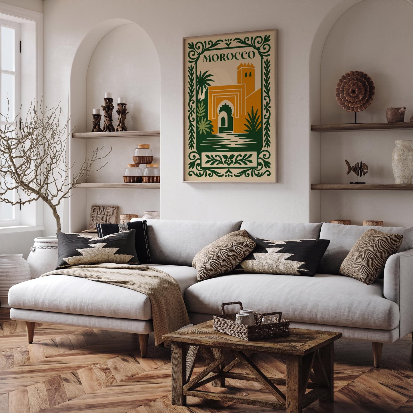 Morocco Travel Poster - Cityscape Green and Yellow Art Print