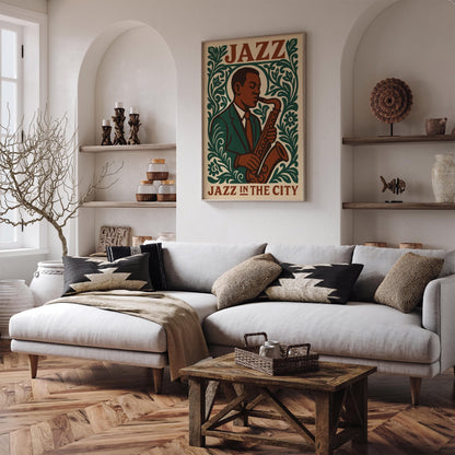 Jazz In The City Poster - Musician Portrait Wall Art