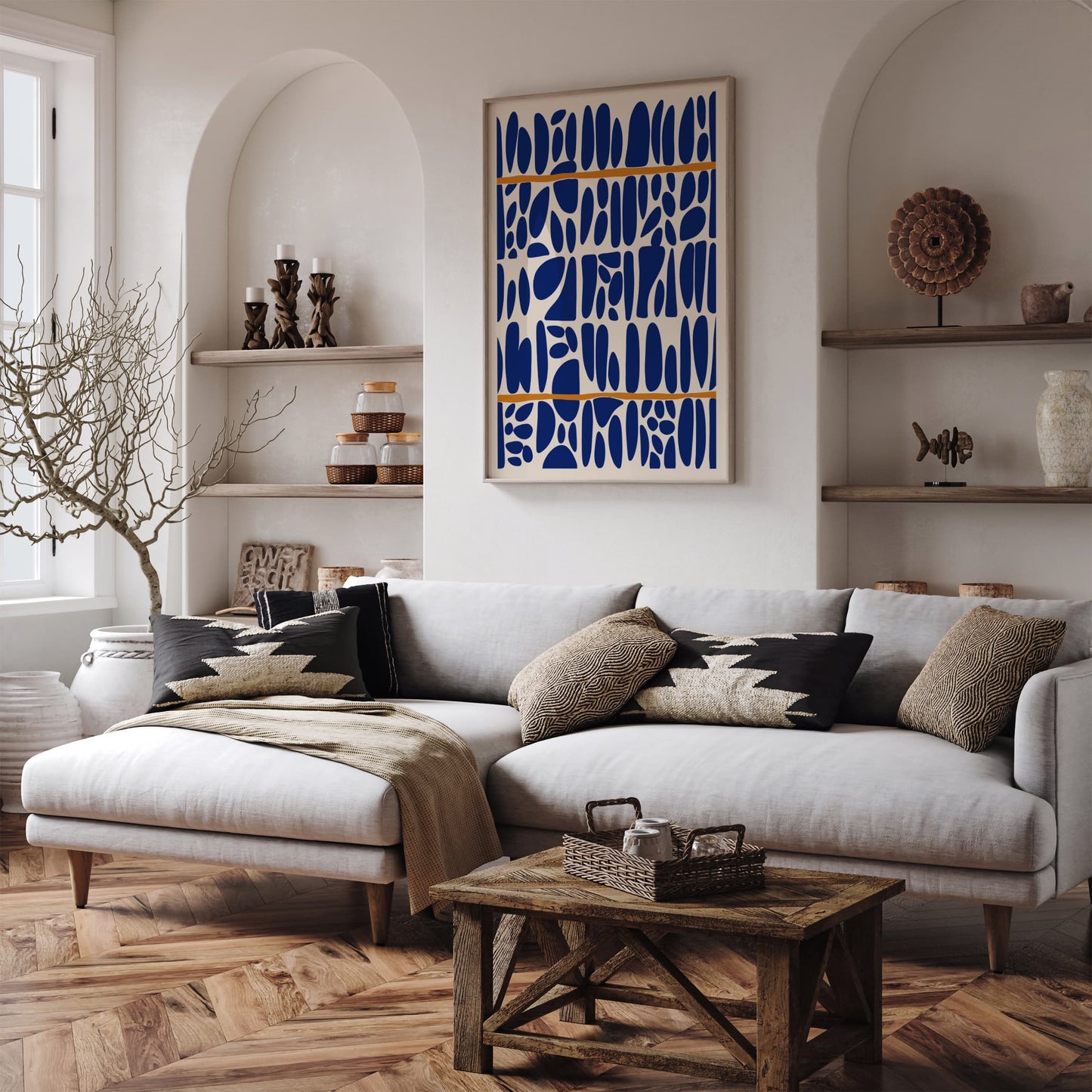 Blue Pebble Pattern Print - Abstract Wall Art