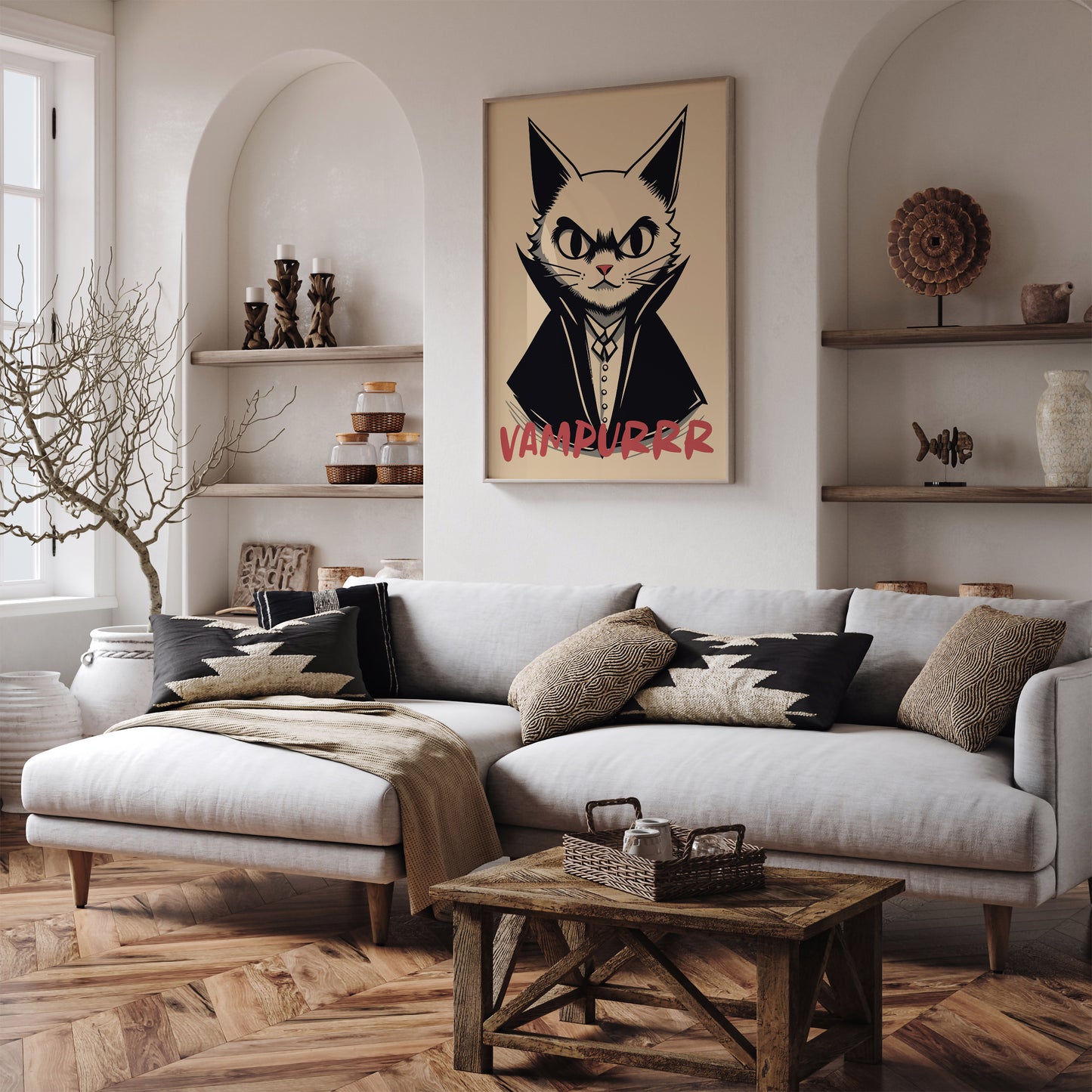 Funny Cat Vampuur Halloween Art Print