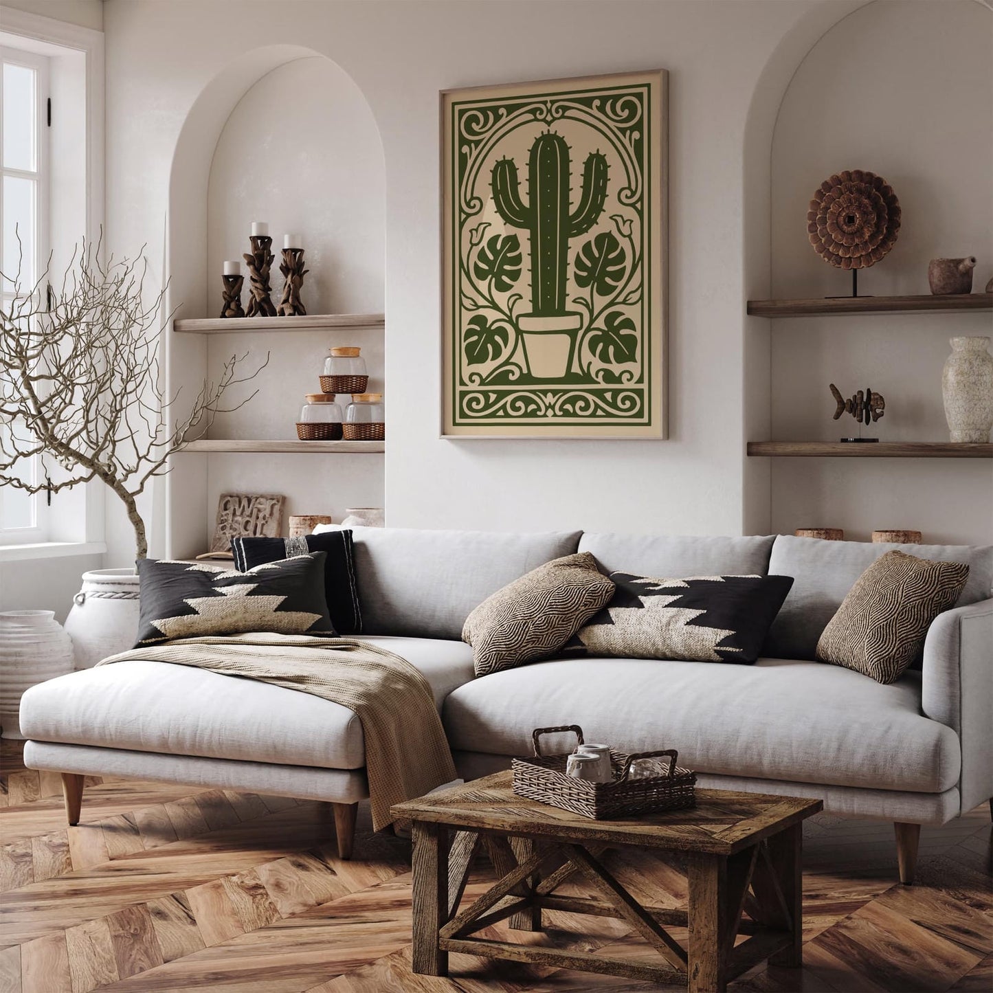 Green Rococo Cactus Plant Wall Art Print