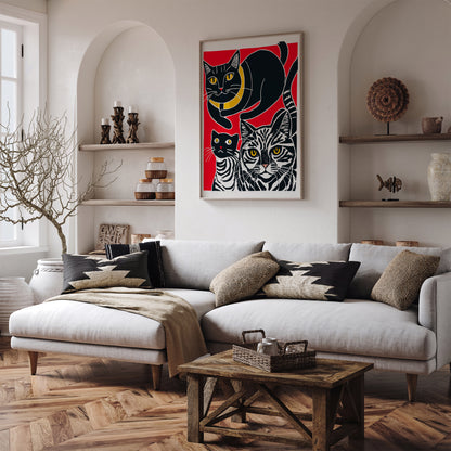 Wild Cats Funny Red Wall Art