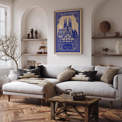 Sagrada Familia Barcelona Blue Poster