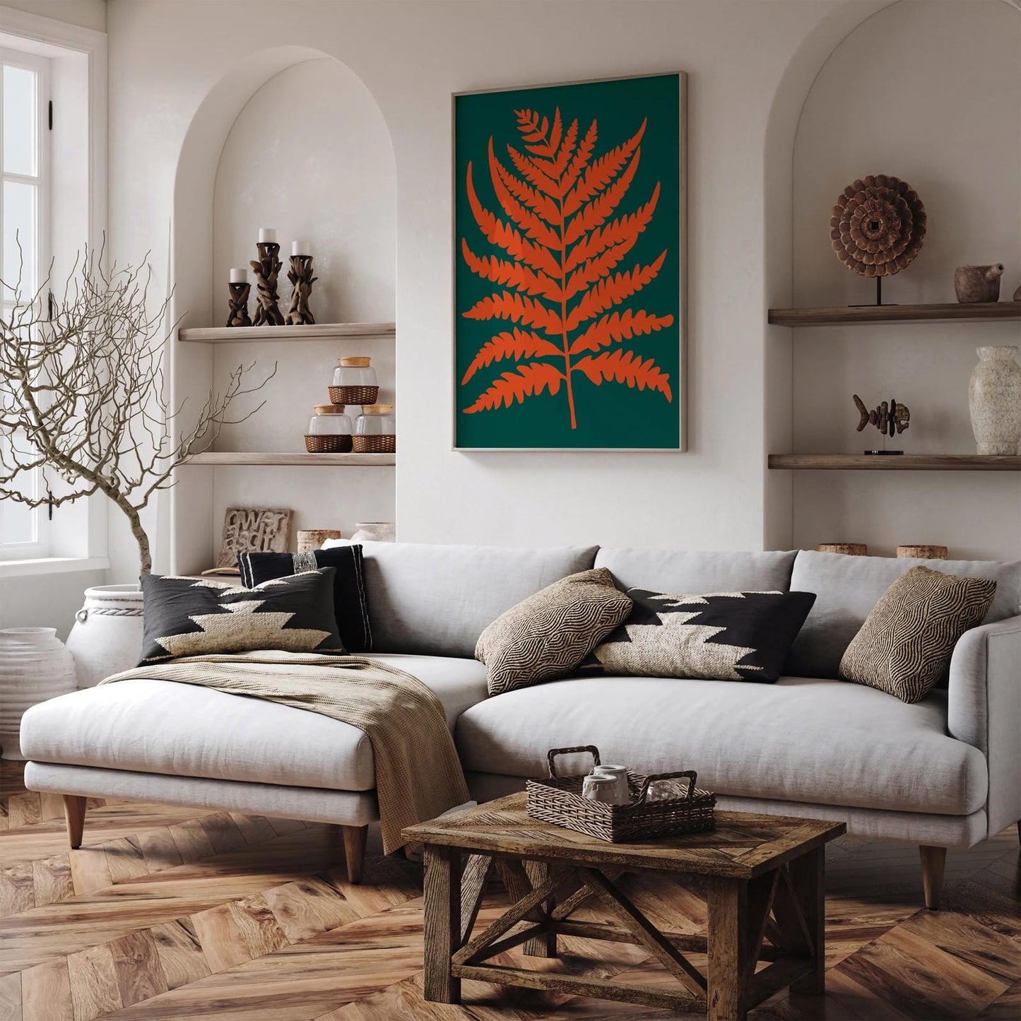 Orange Fern Leaf Farmhouse Wall Art