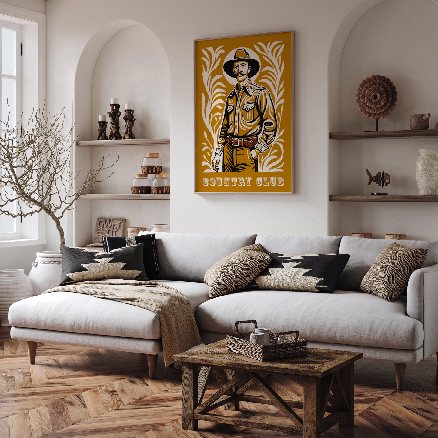 Country Club Poster - Mustard Yellow Cowboy Portrait