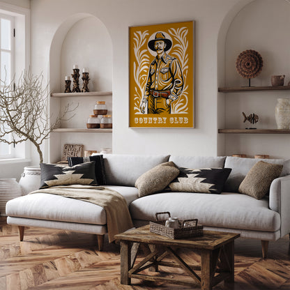 Country Club Poster - Mustard Yellow Cowboy Portrait
