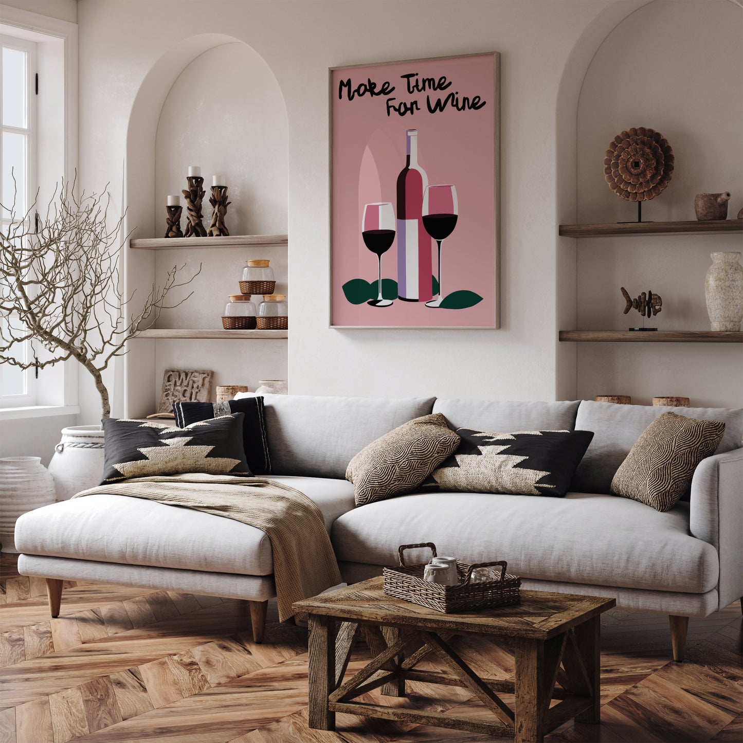 Make Time For Wine Pink Wall Art