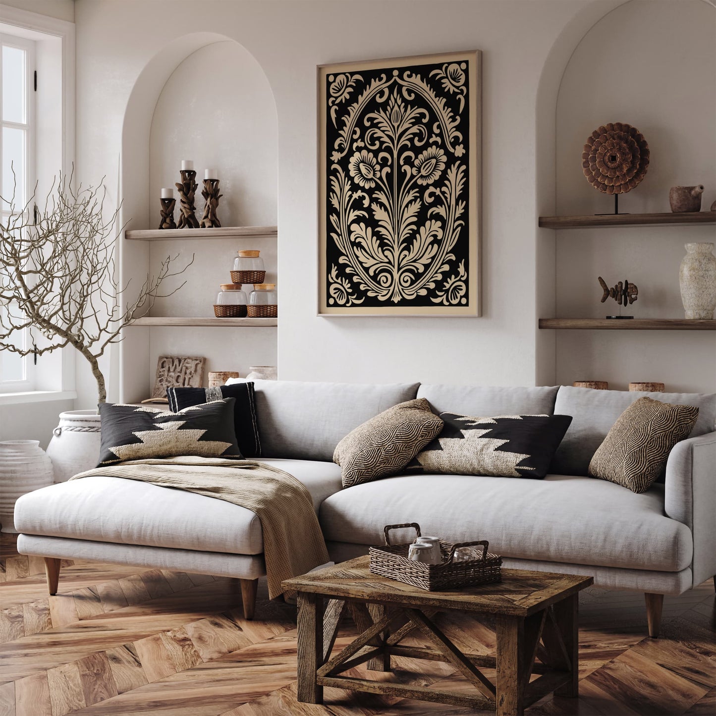 Black Rococo Floral Decorative Art Print