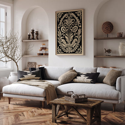 Black Rococo Floral Decorative Art Print