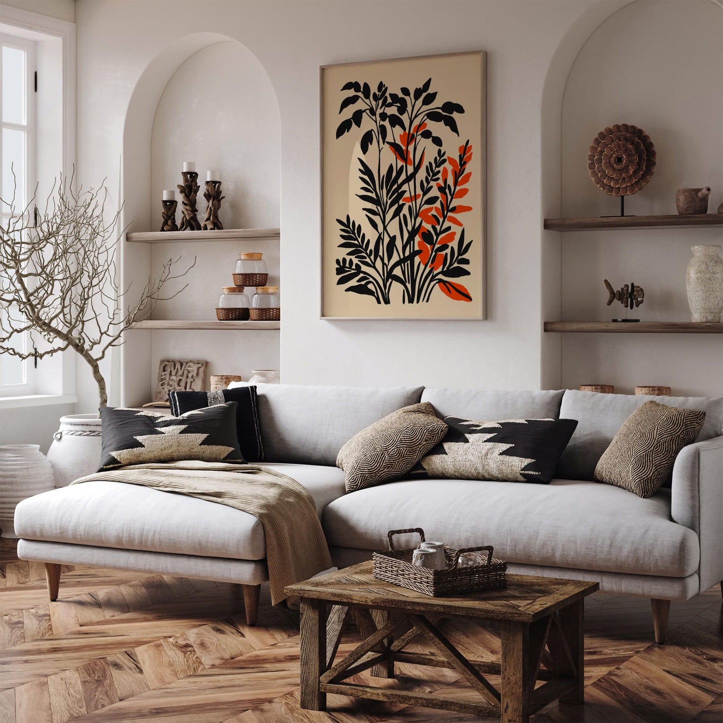 Rustic Botanical Black Ink Floral Art Print