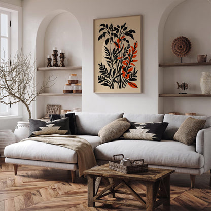 Rustic Botanical Black Ink Floral Art Print