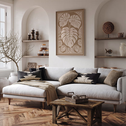 Brown Beige Monstera Leaf Rococo Art Print