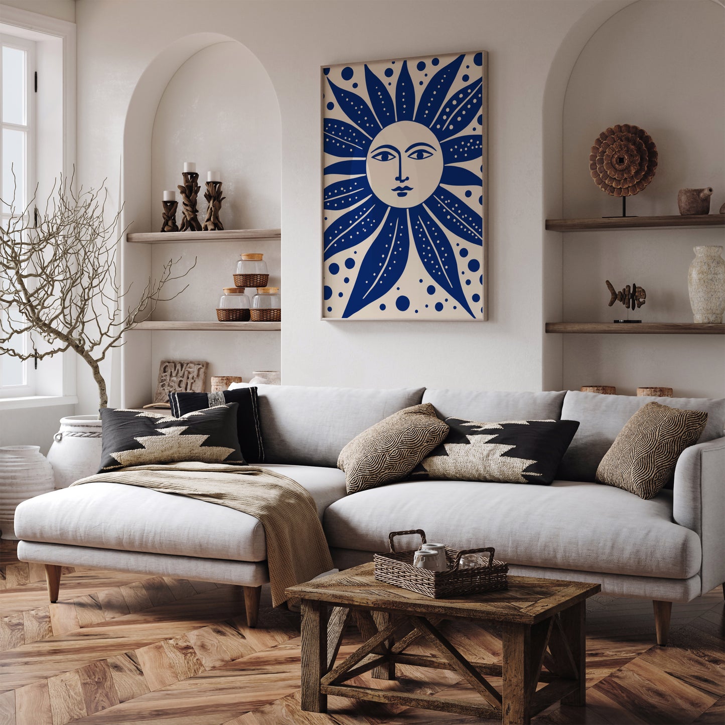 Rustic Blue Smiling Sun Wall Art