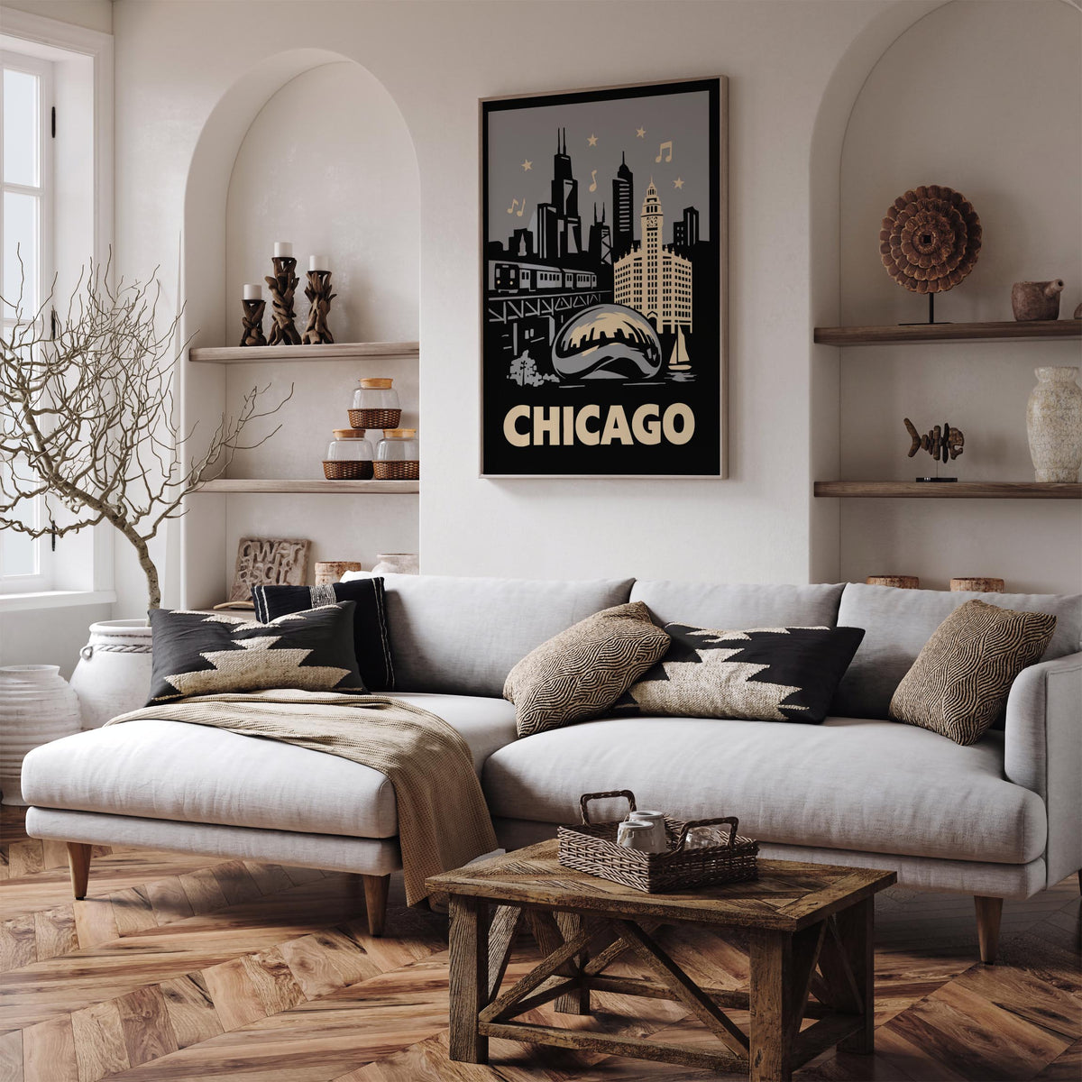 Chicago Cityscape Retro Travel Poster