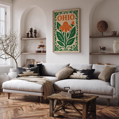 Ohio Travel Poster with Big Orange Flower