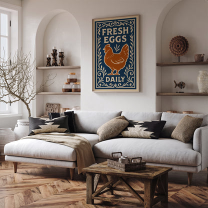 Fresh Eggs Daily Poster - Retro Kitchen Wall Art Print
